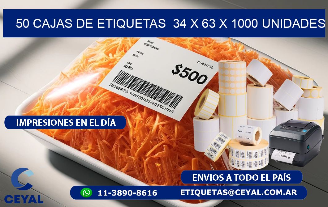 50 CAJAS DE ETIQUETAS  34 x 63 X 1000 UNIDADES