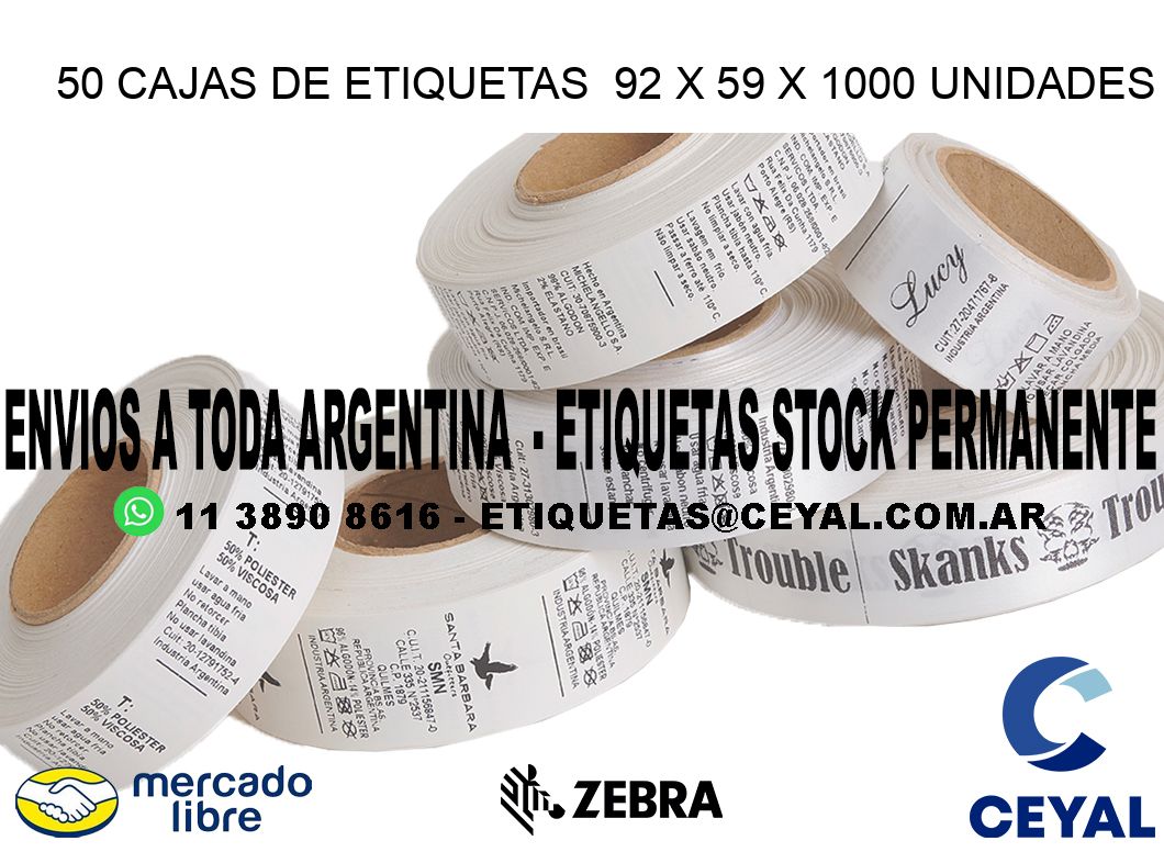 50 CAJAS DE ETIQUETAS  92 x 59 X 1000 UNIDADES