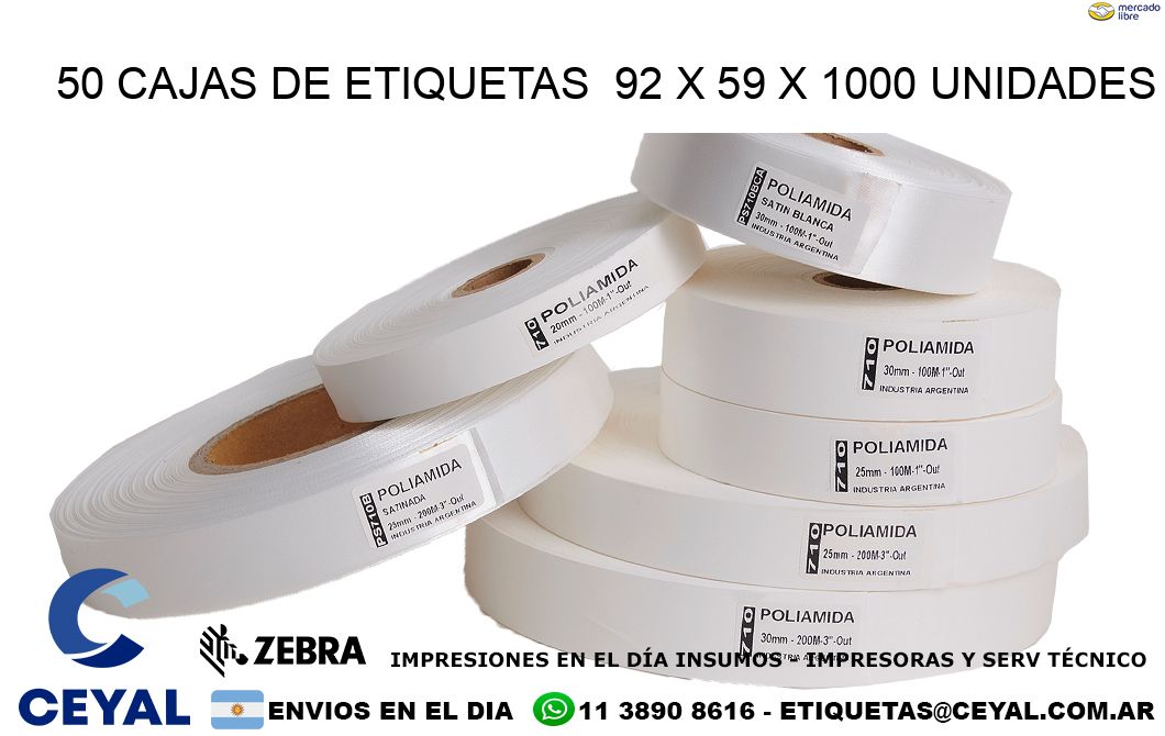 50 CAJAS DE ETIQUETAS  92 x 59 X 1000 UNIDADES