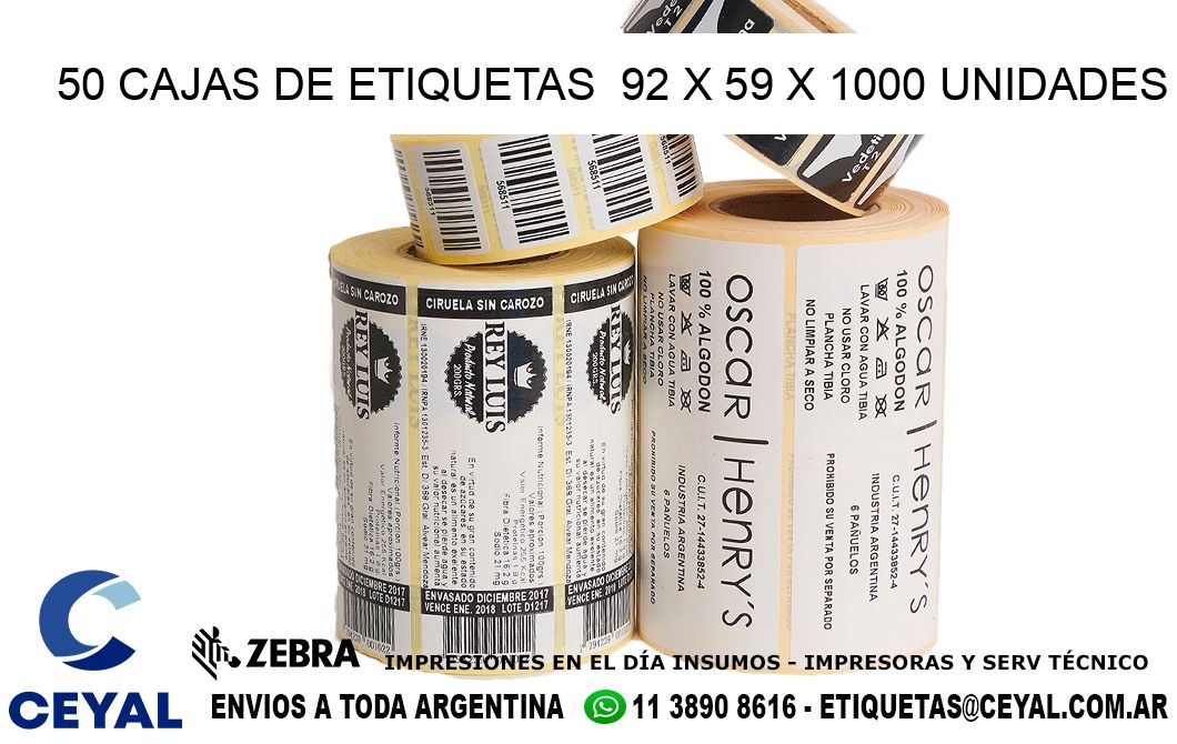 50 CAJAS DE ETIQUETAS  92 x 59 X 1000 UNIDADES