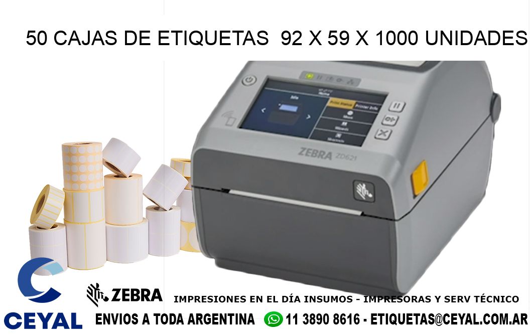 50 CAJAS DE ETIQUETAS  92 x 59 X 1000 UNIDADES