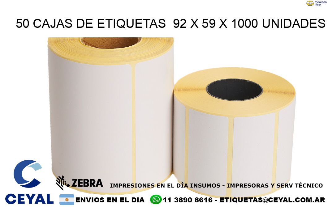 50 CAJAS DE ETIQUETAS  92 x 59 X 1000 UNIDADES