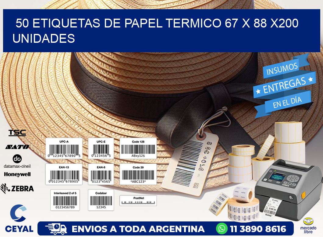 50 ETIQUETAS DE PAPEL TERMICO 67 x 88 x200 UNIDADES