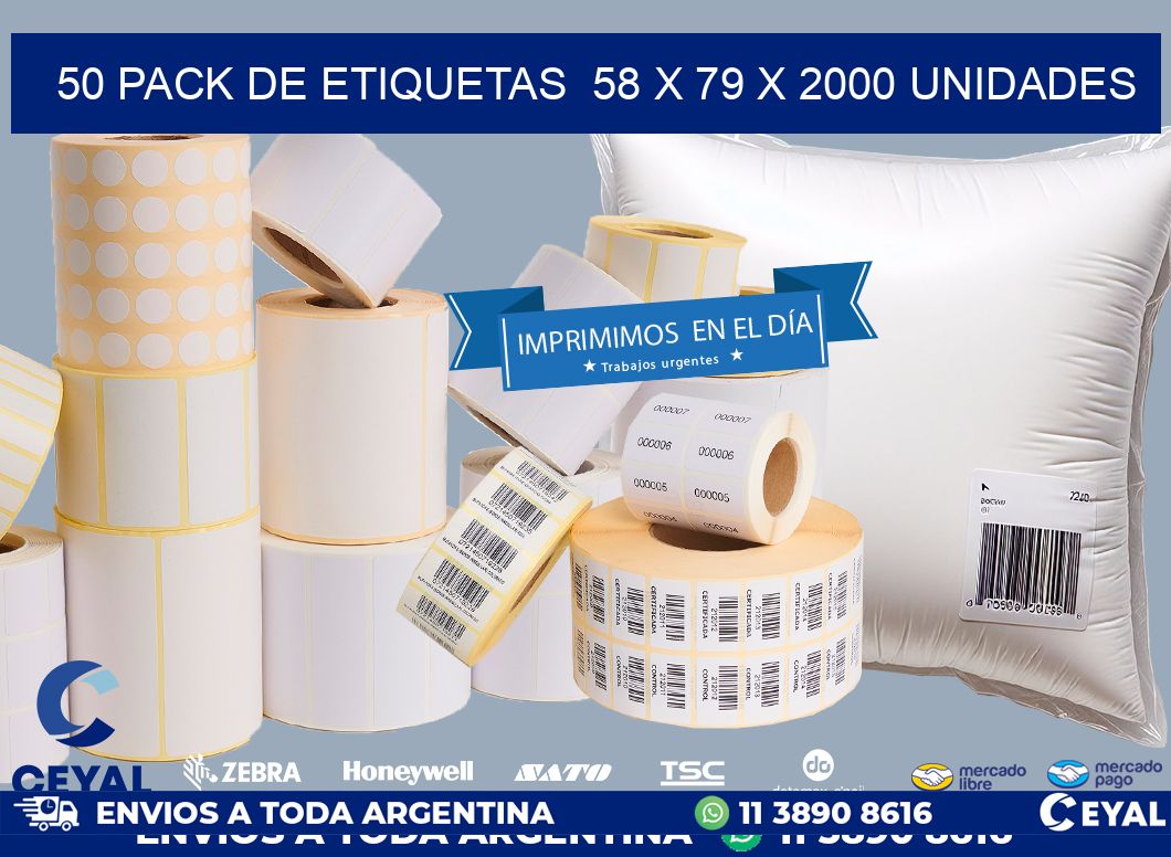 50 PACK DE ETIQUETAS  58 x 79 X 2000 UNIDADES