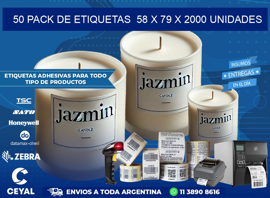 50 PACK DE ETIQUETAS  58 x 79 X 2000 UNIDADES