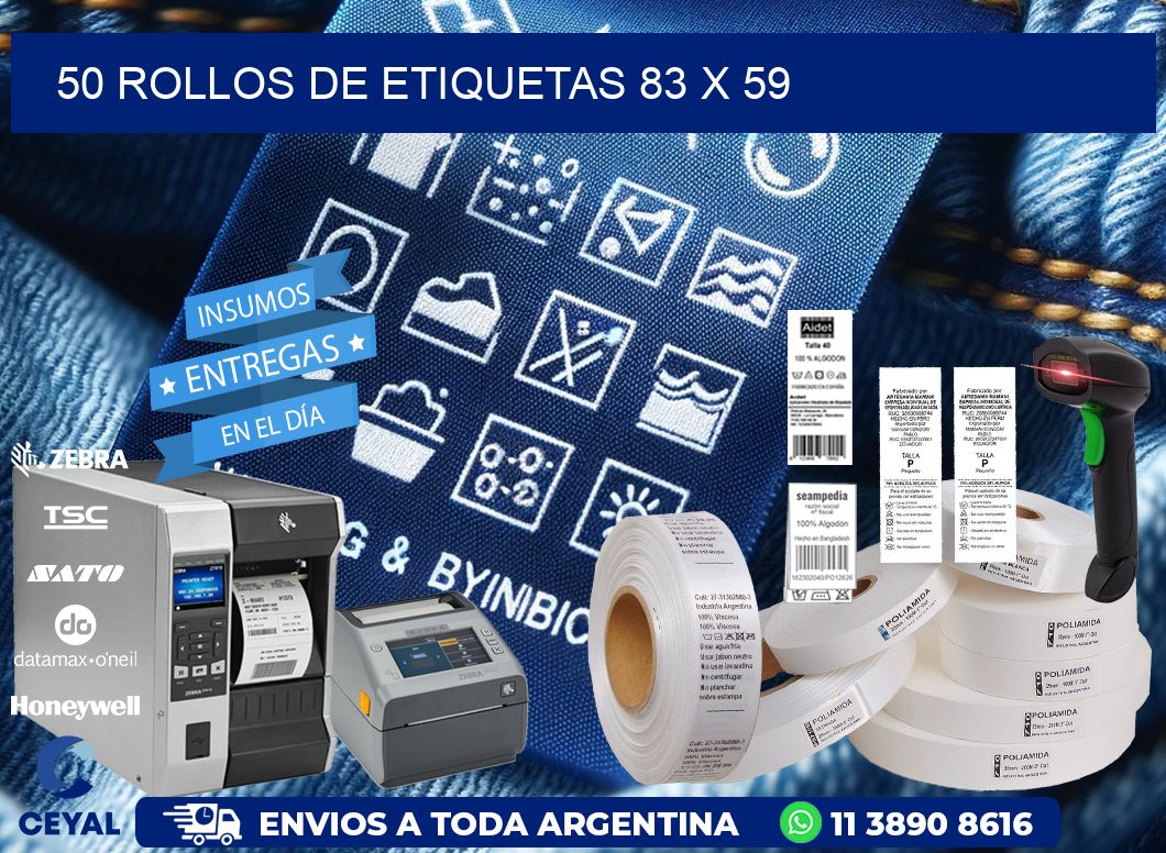 50 ROLLOS DE ETIQUETAS 83 x 59