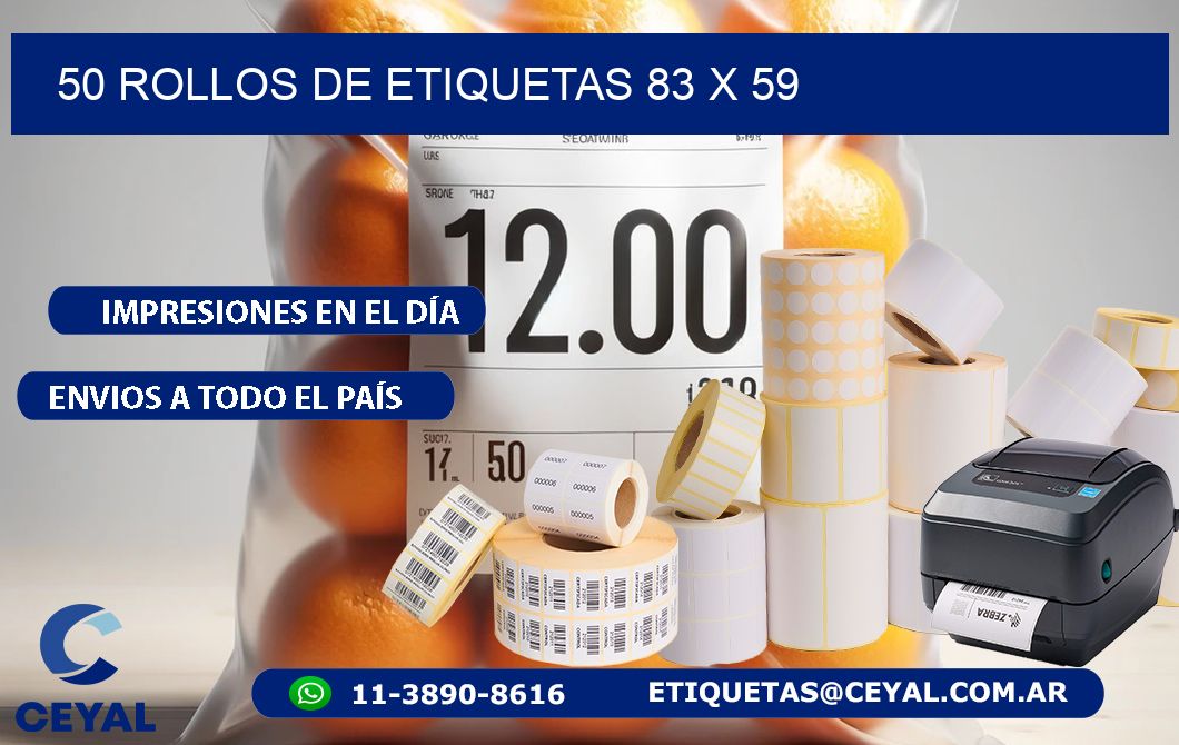 50 ROLLOS DE ETIQUETAS 83 x 59