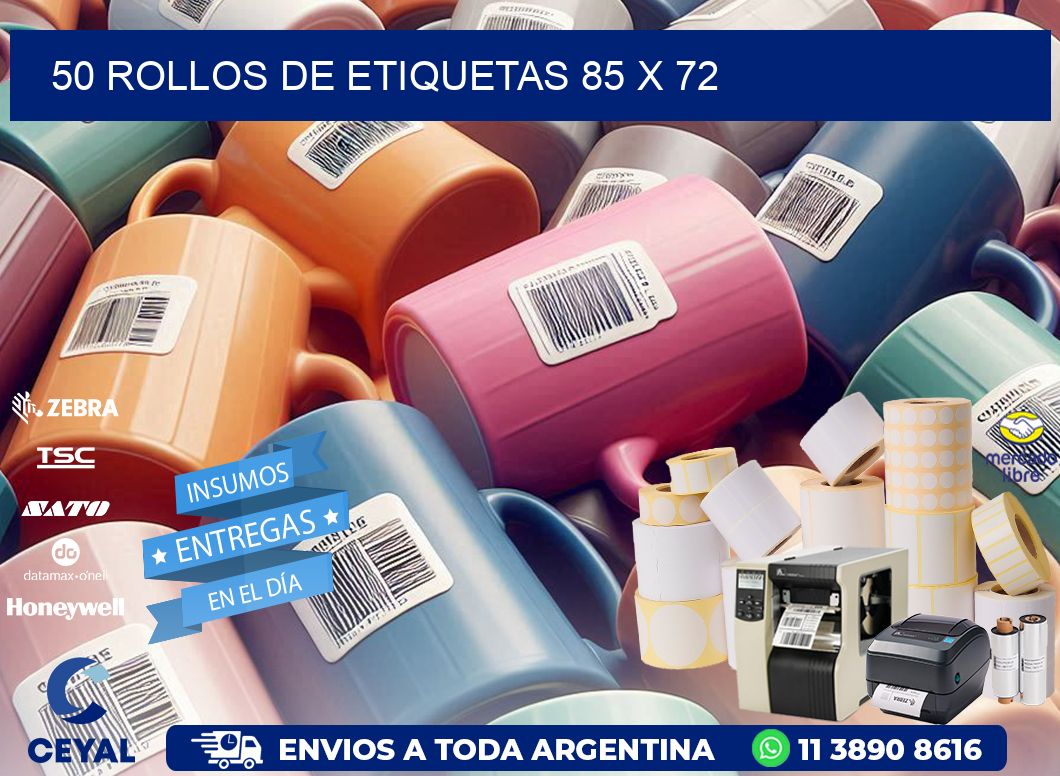 50 ROLLOS DE ETIQUETAS 85 x 72