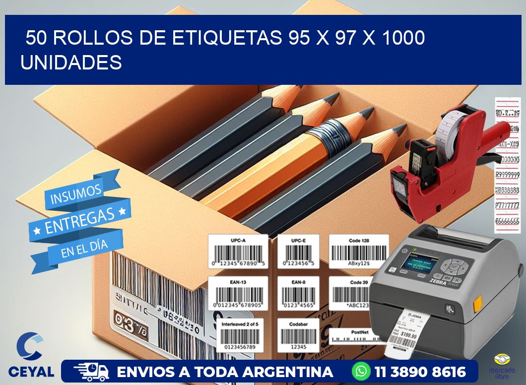 50 ROLLOS DE ETIQUETAS 95 x 97 X 1000 UNIDADES