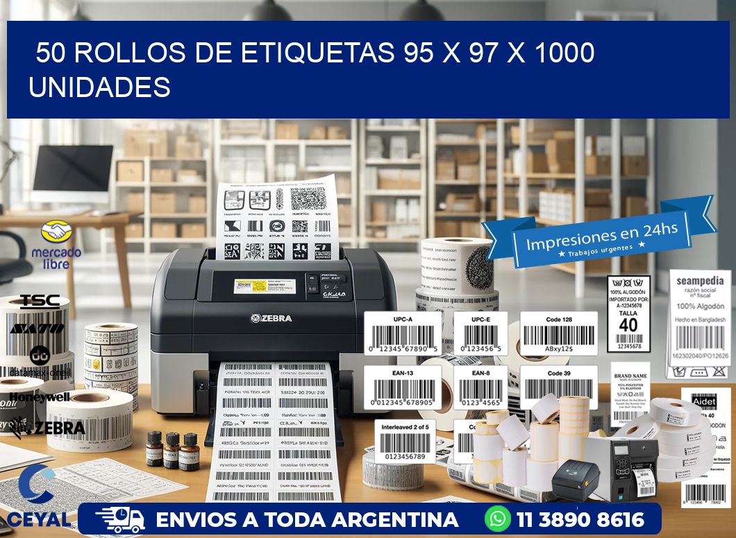 50 ROLLOS DE ETIQUETAS 95 x 97 X 1000 UNIDADES