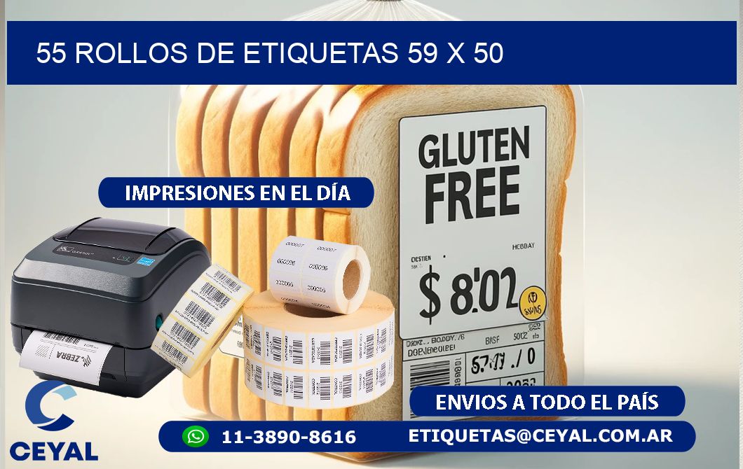 55 ROLLOS DE ETIQUETAS 59 x 50