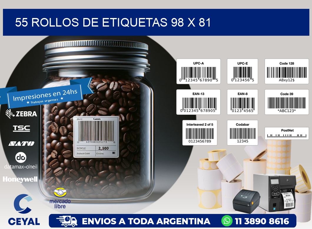55 ROLLOS DE ETIQUETAS 98 x 81