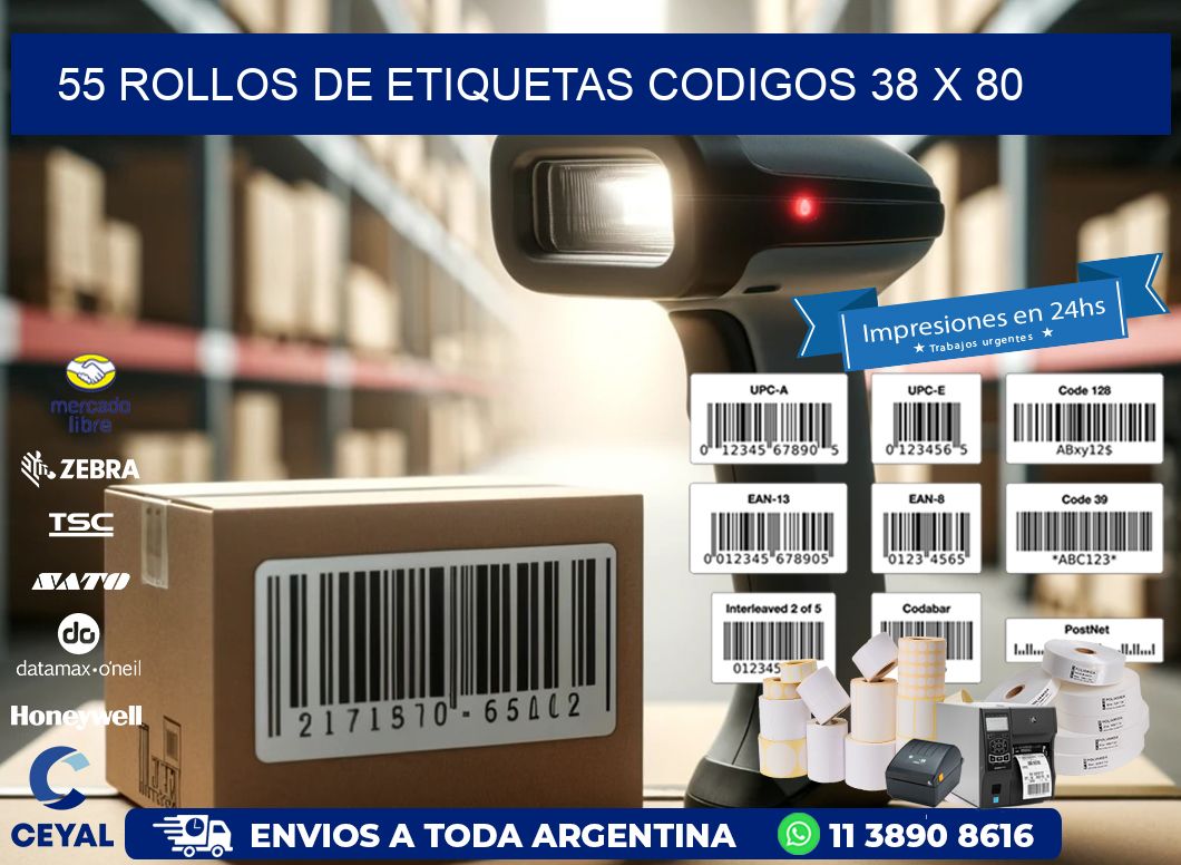 55 ROLLOS DE ETIQUETAS CODIGOS 38 x 80