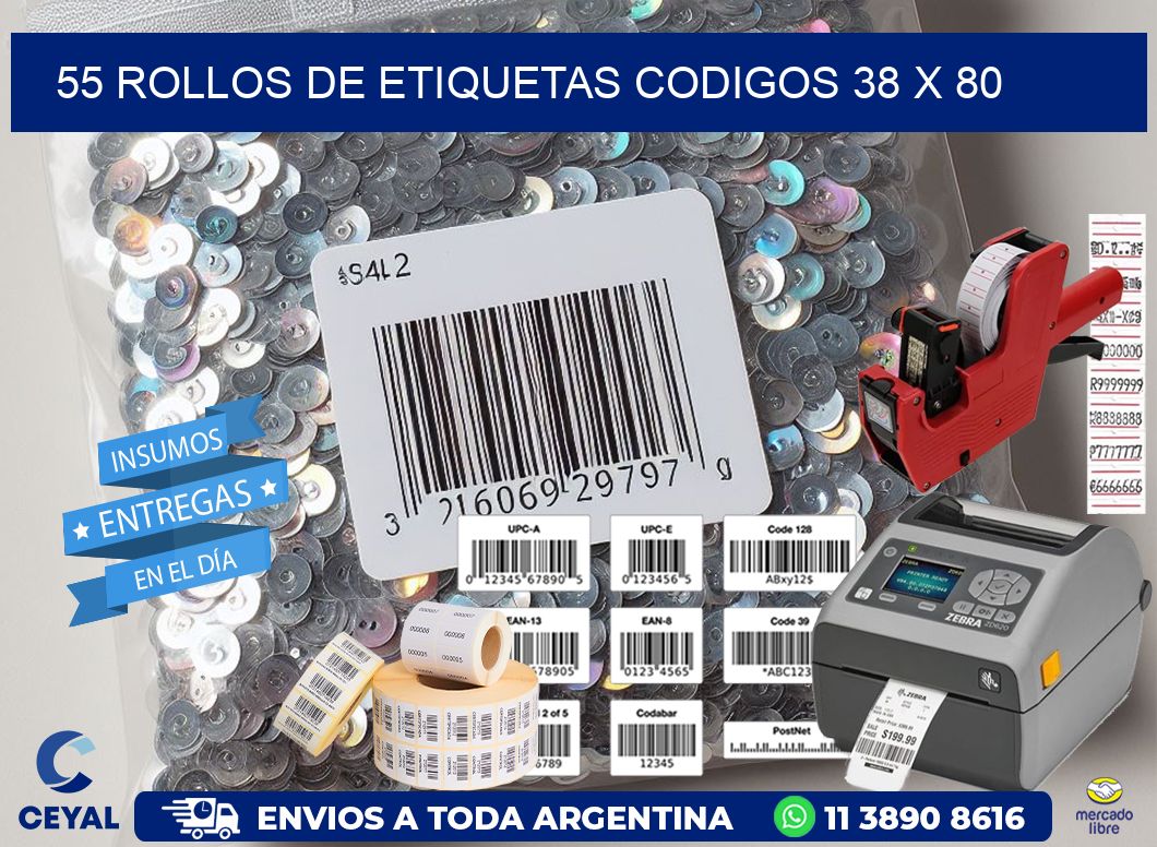 55 ROLLOS DE ETIQUETAS CODIGOS 38 x 80