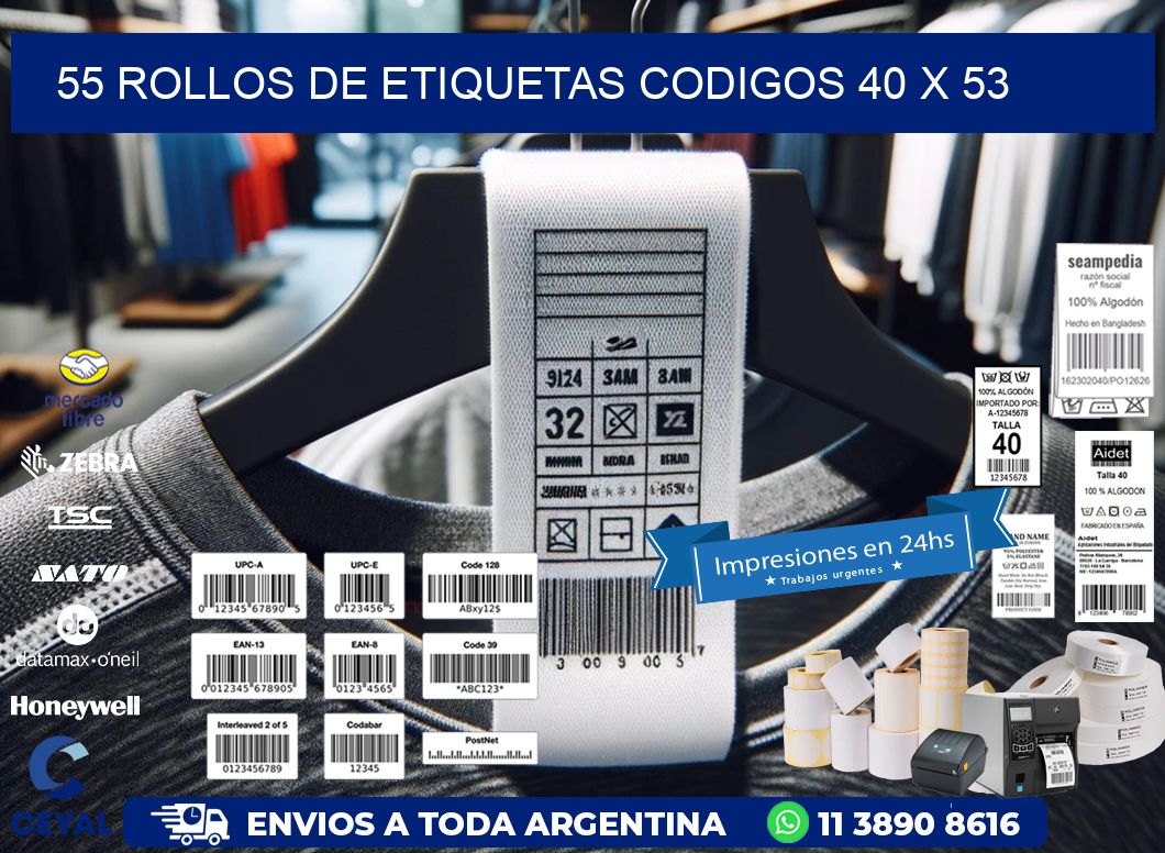 55 ROLLOS DE ETIQUETAS CODIGOS 40 x 53