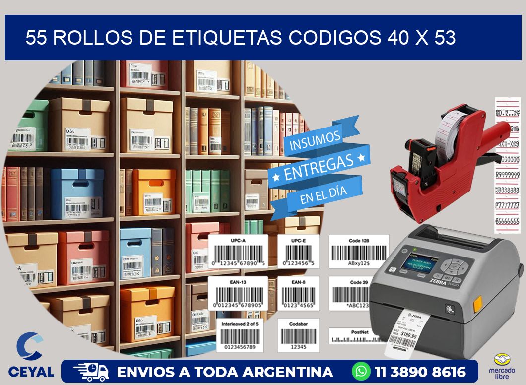 55 ROLLOS DE ETIQUETAS CODIGOS 40 x 53