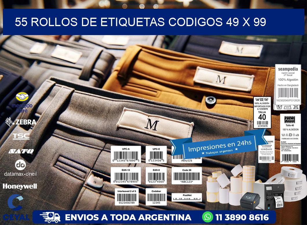 55 ROLLOS DE ETIQUETAS CODIGOS 49 x 99
