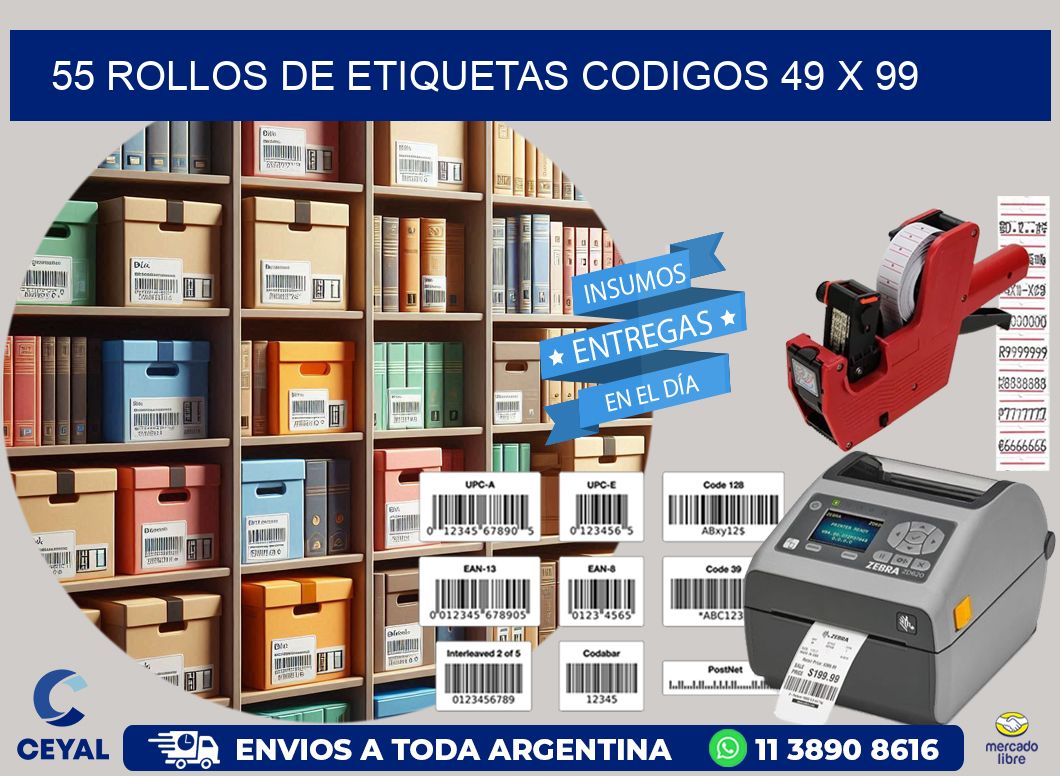 55 ROLLOS DE ETIQUETAS CODIGOS 49 x 99