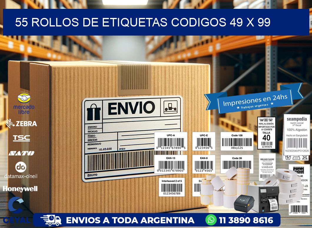 55 ROLLOS DE ETIQUETAS CODIGOS 49 x 99