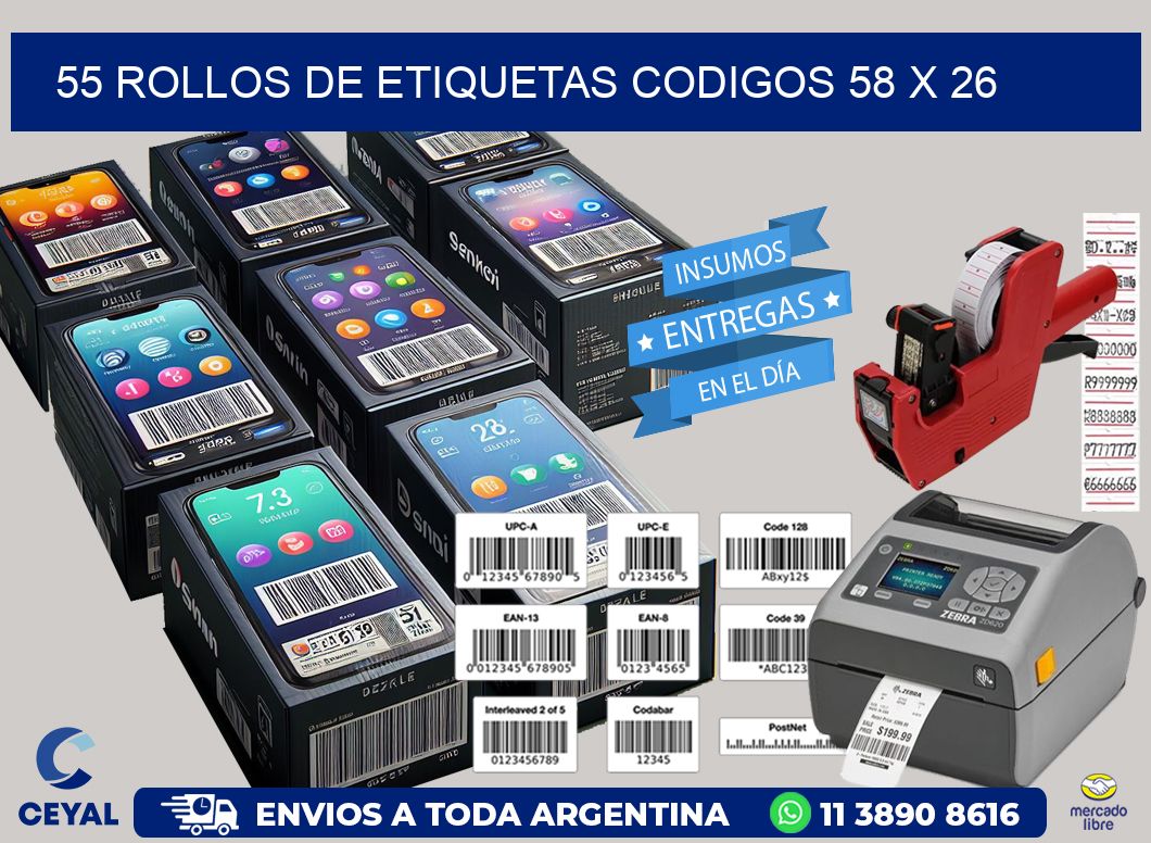 55 ROLLOS DE ETIQUETAS CODIGOS 58 x 26