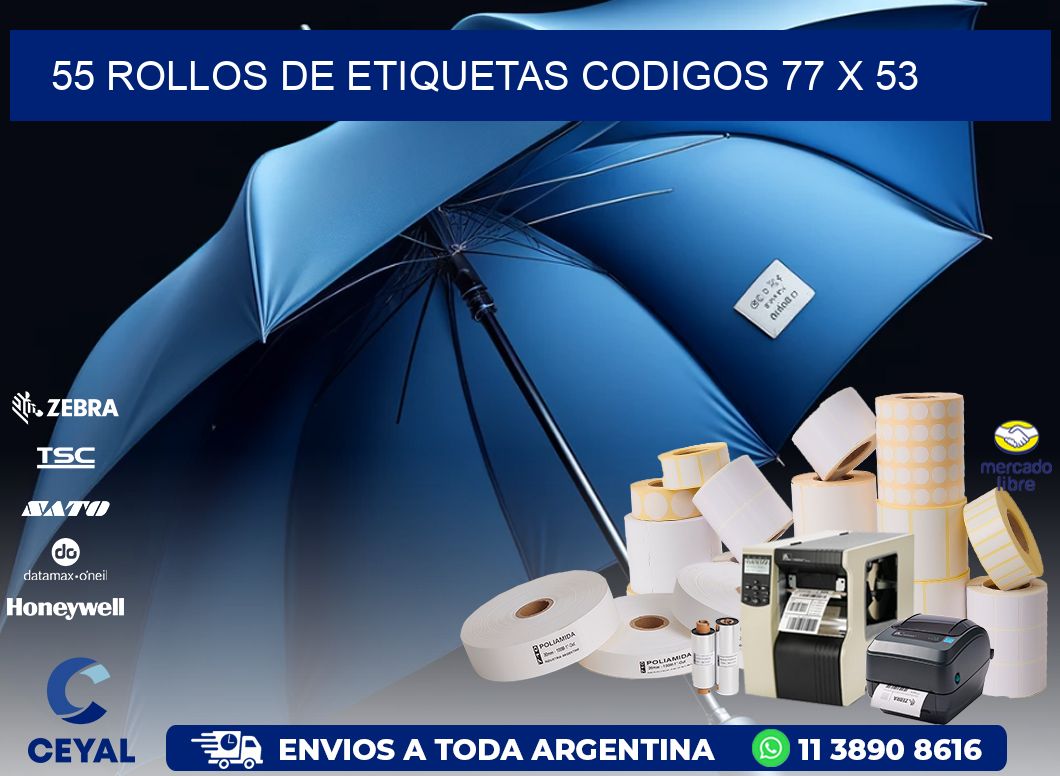 55 ROLLOS DE ETIQUETAS CODIGOS 77 x 53