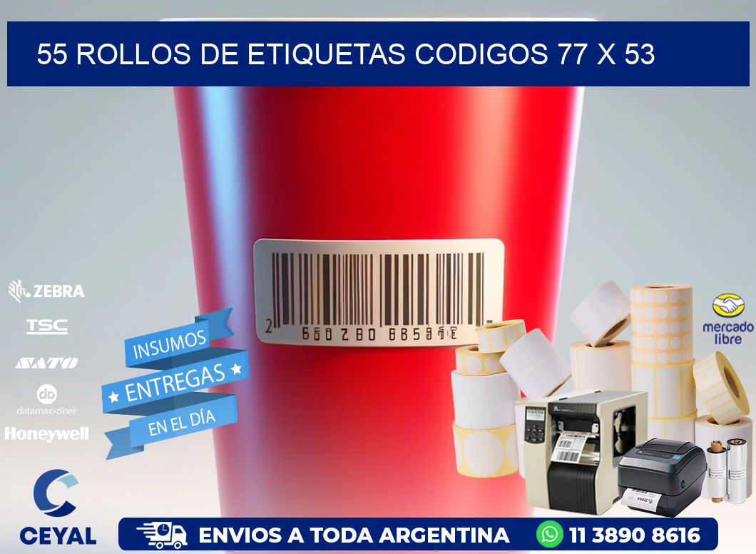 55 ROLLOS DE ETIQUETAS CODIGOS 77 x 53