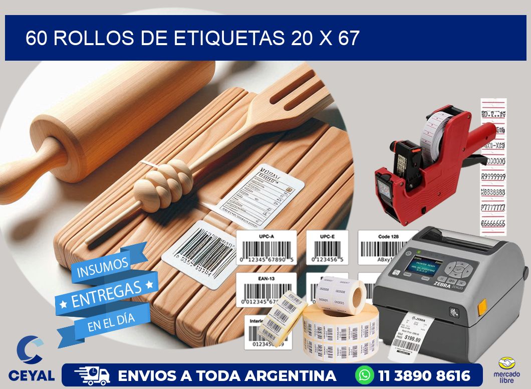 60 ROLLOS DE ETIQUETAS 20 x 67