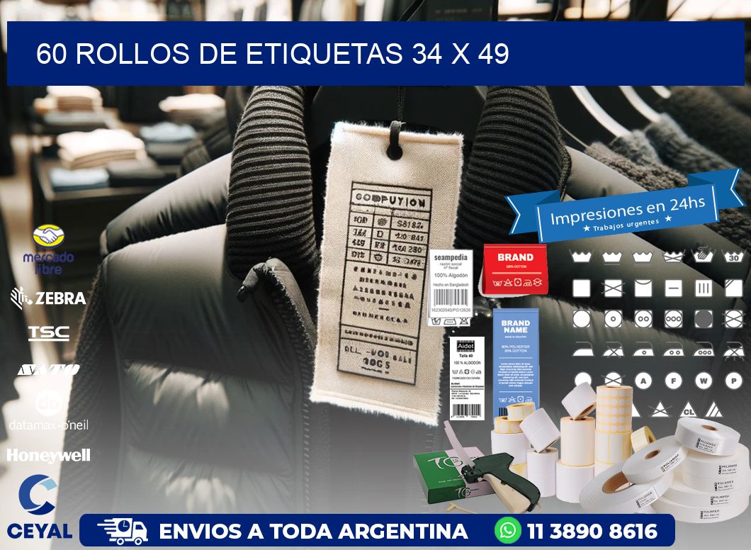 60 ROLLOS DE ETIQUETAS 34 x 49