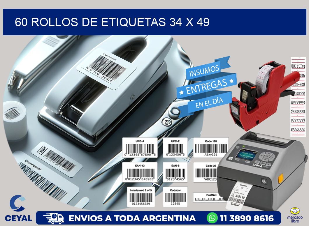 60 ROLLOS DE ETIQUETAS 34 x 49