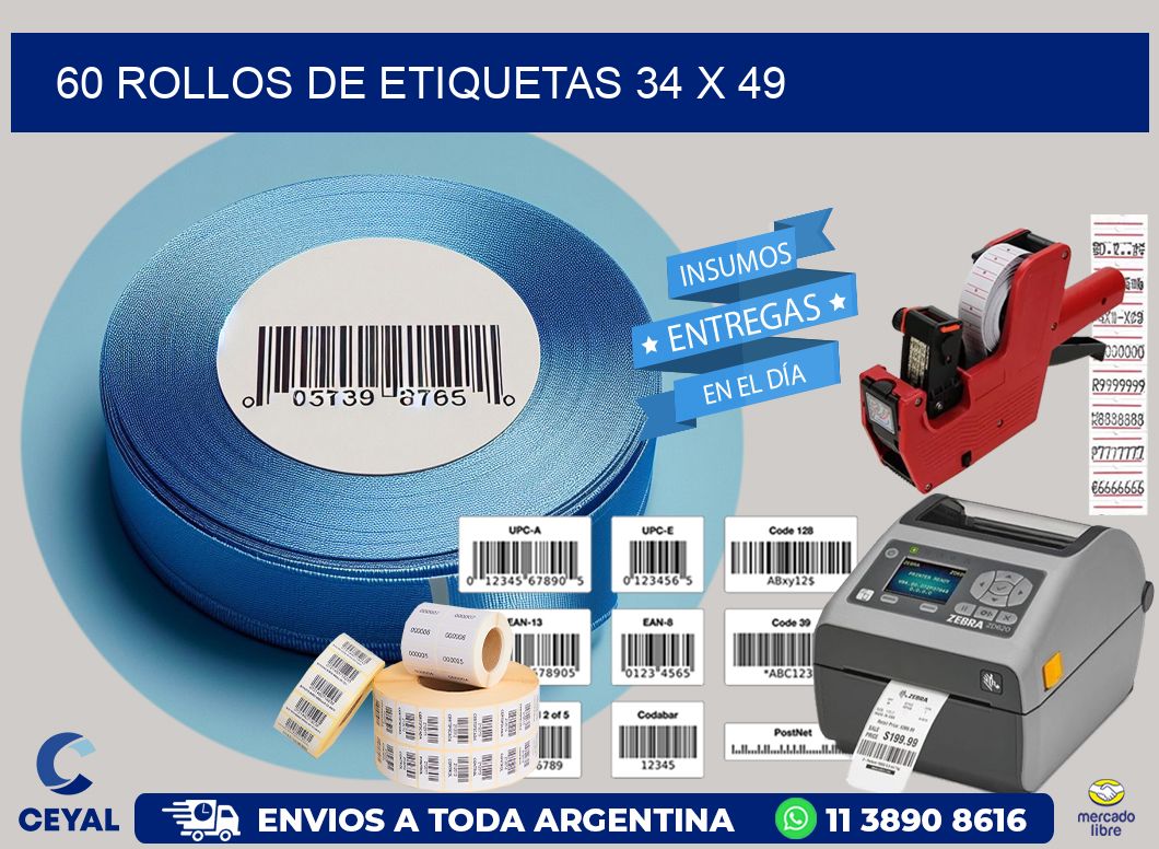 60 ROLLOS DE ETIQUETAS 34 x 49