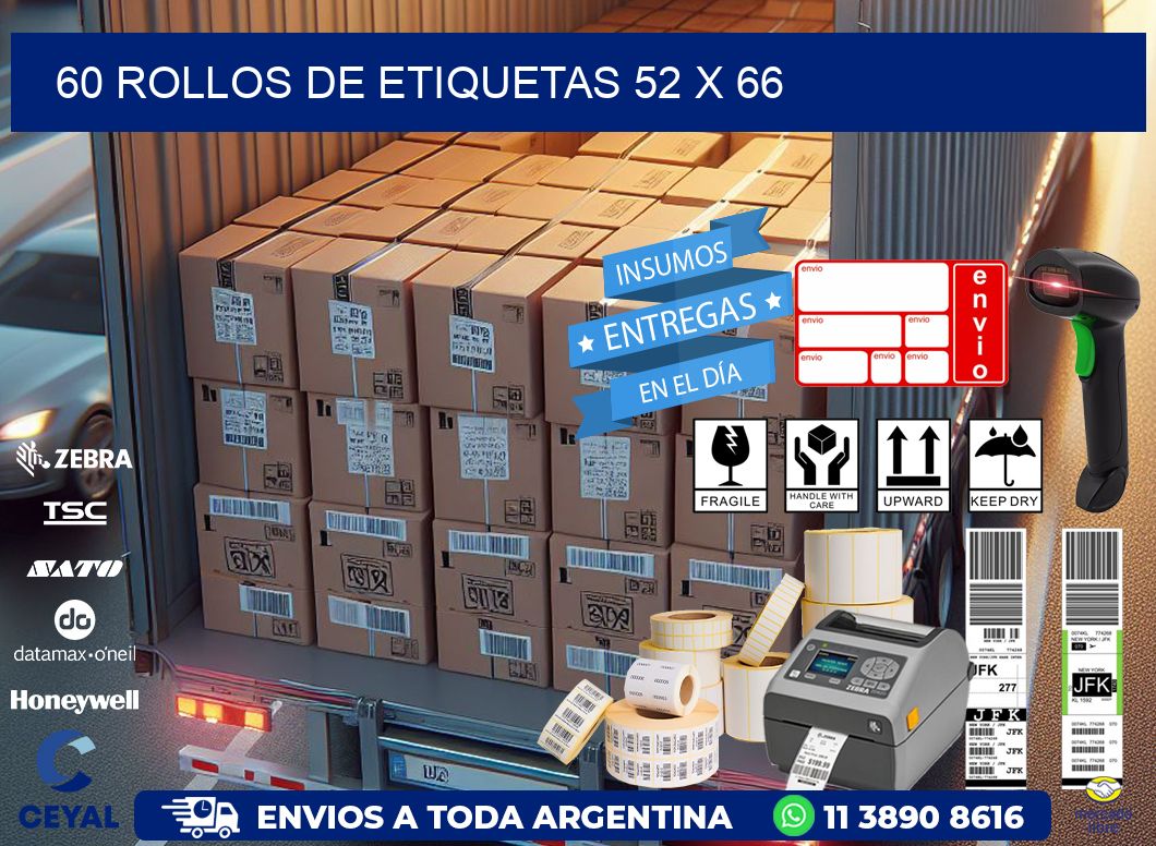 60 ROLLOS DE ETIQUETAS 52 x 66