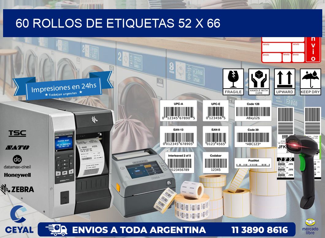 60 ROLLOS DE ETIQUETAS 52 x 66