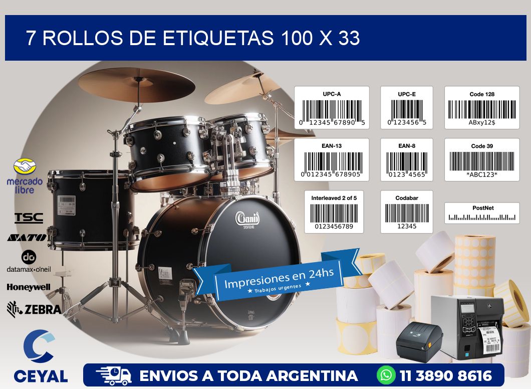 7 ROLLOS DE ETIQUETAS 100 x 33