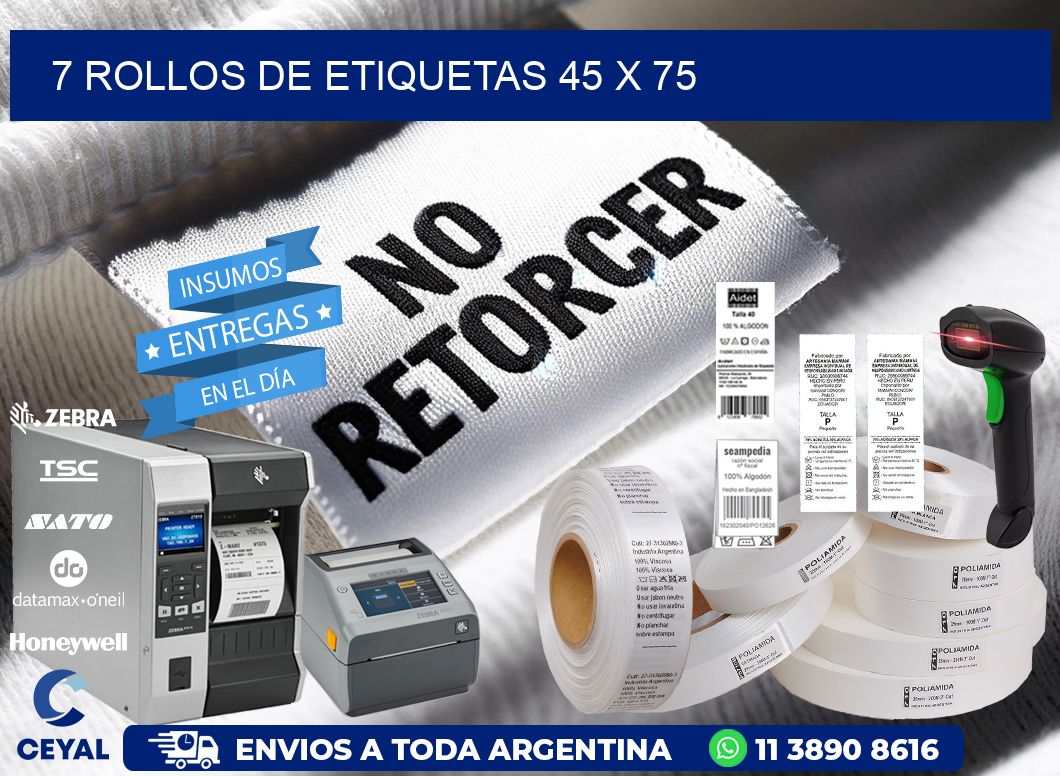 7 ROLLOS DE ETIQUETAS 45 x 75