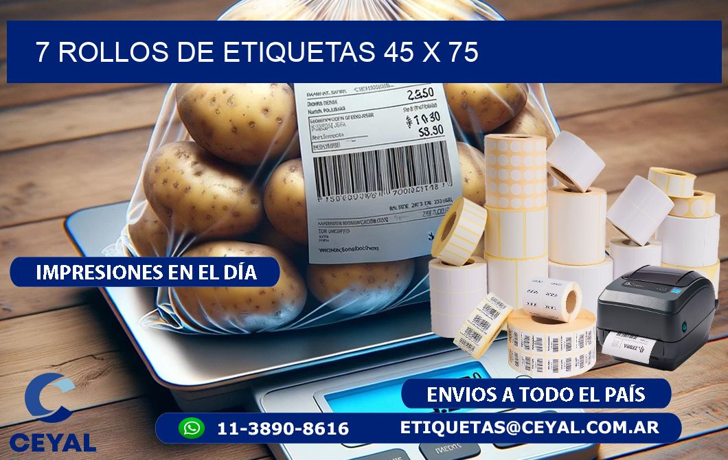 7 ROLLOS DE ETIQUETAS 45 x 75