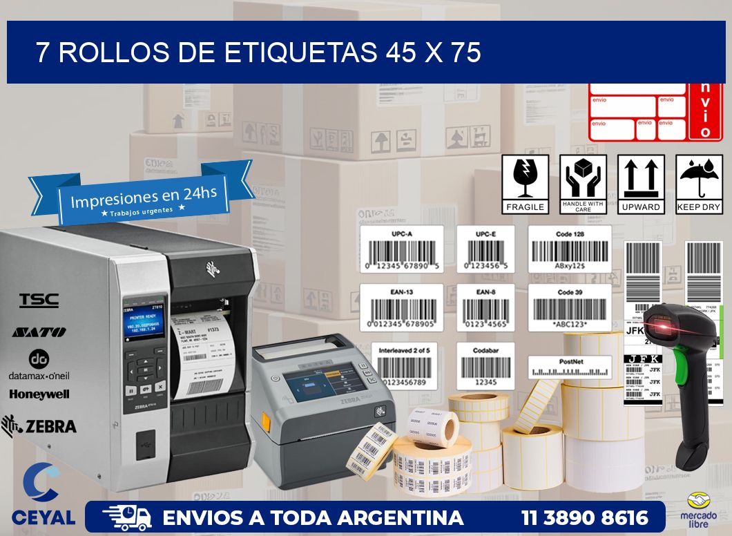 7 ROLLOS DE ETIQUETAS 45 x 75