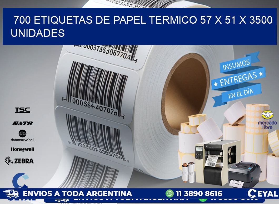 700 ETIQUETAS DE PAPEL TERMICO 57 x 51 X 3500 UNIDADES