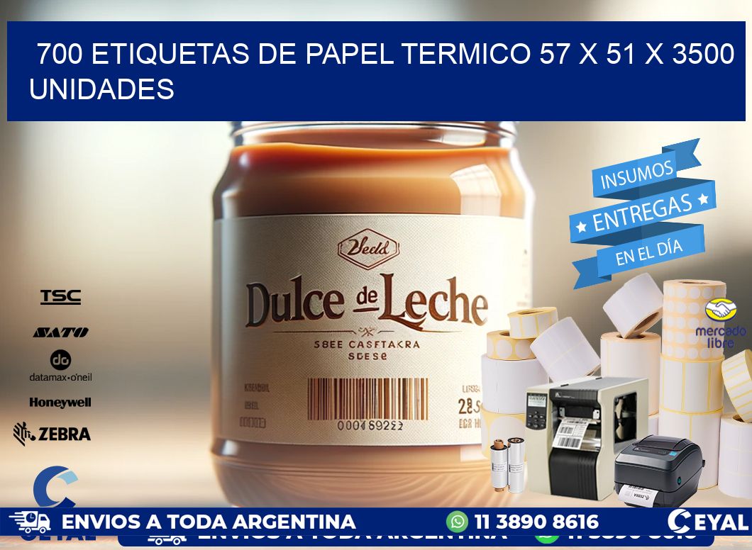 700 ETIQUETAS DE PAPEL TERMICO 57 x 51 X 3500 UNIDADES