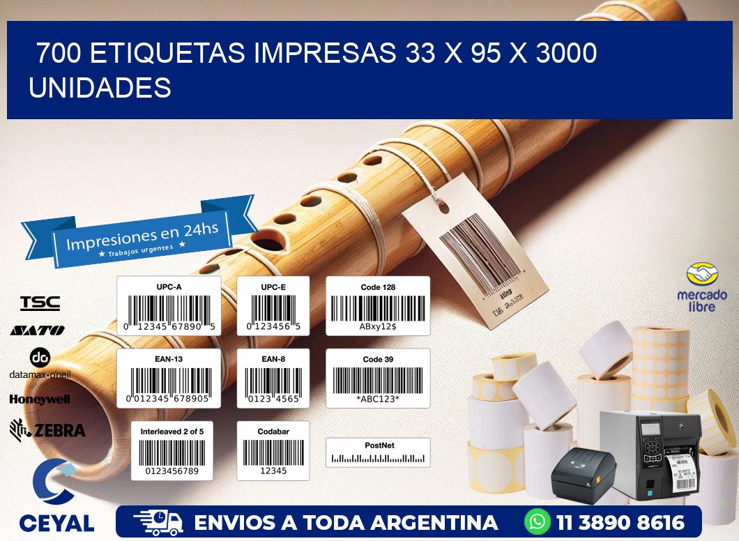 700 ETIQUETAS IMPRESAS 33 x 95 X 3000 UNIDADES