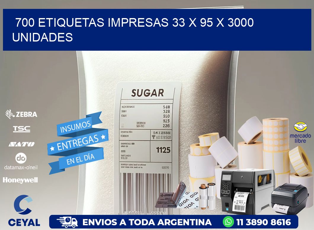 700 ETIQUETAS IMPRESAS 33 x 95 X 3000 UNIDADES