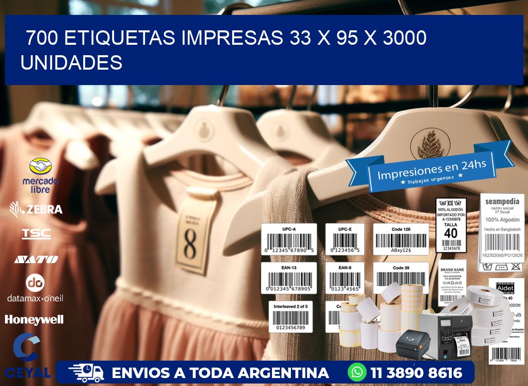 700 ETIQUETAS IMPRESAS 33 x 95 X 3000 UNIDADES