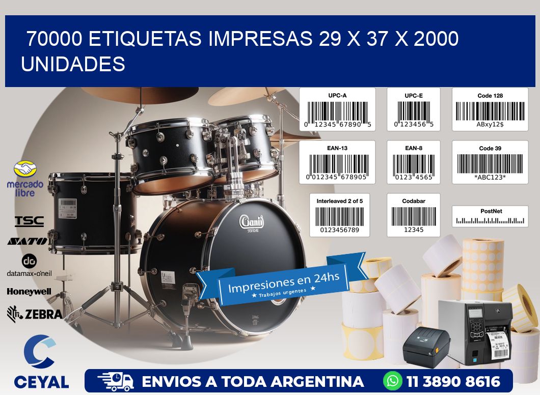 70000 ETIQUETAS IMPRESAS 29 x 37 X 2000 UNIDADES