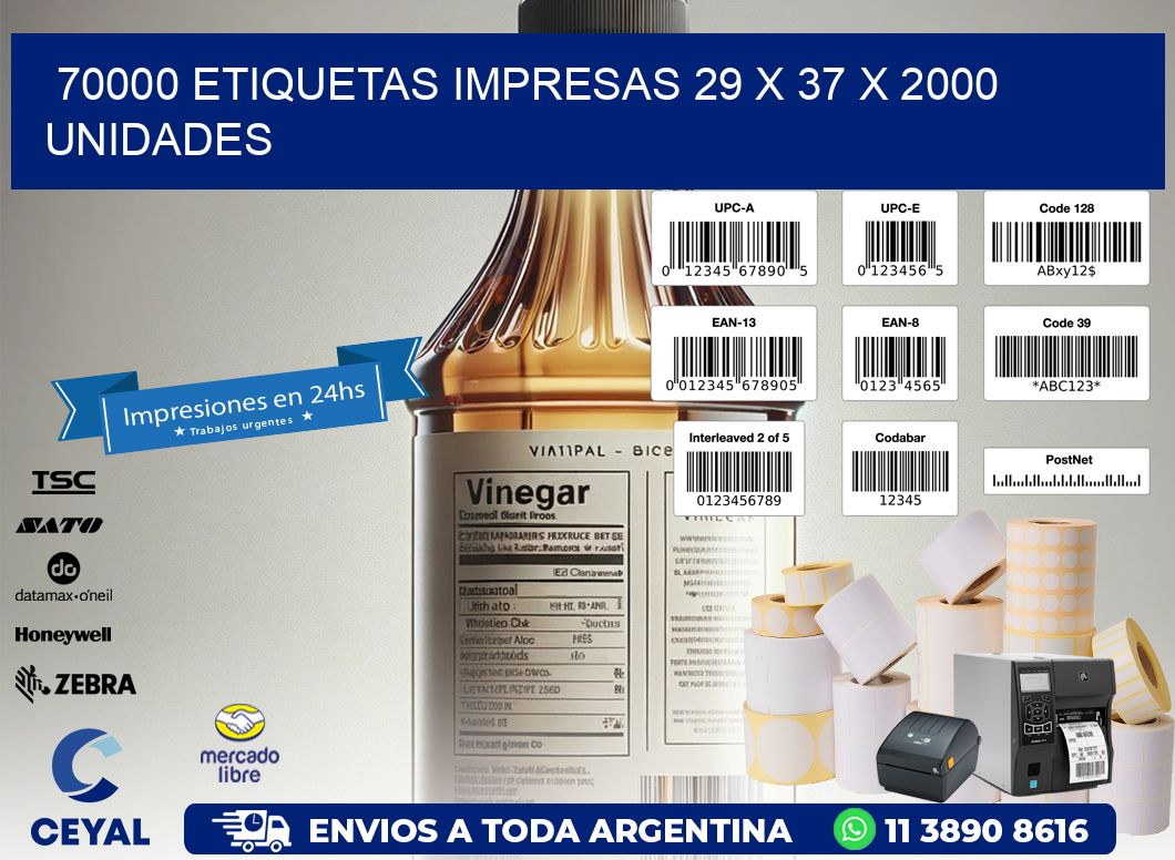 70000 ETIQUETAS IMPRESAS 29 x 37 X 2000 UNIDADES