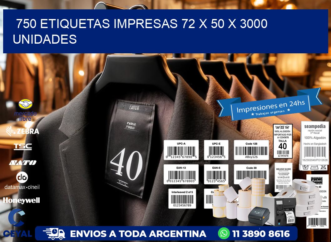 750 ETIQUETAS IMPRESAS 72 x 50 X 3000 UNIDADES