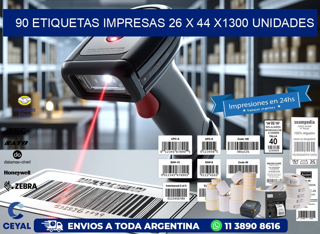 90 ETIQUETAS IMPRESAS 26 x 44 X1300 UNIDADES