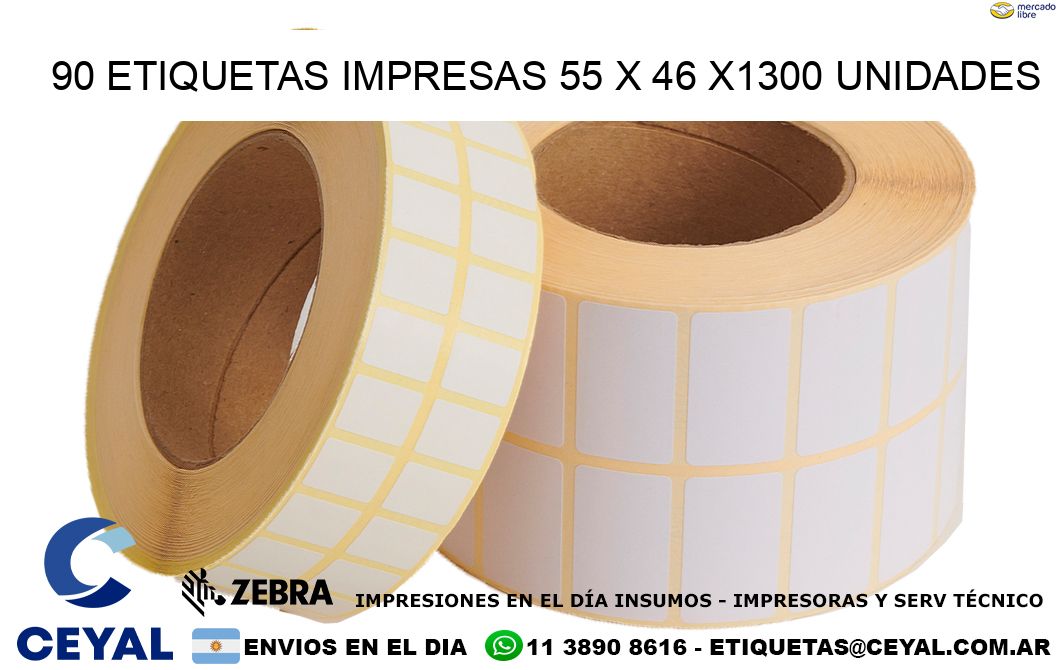 90 ETIQUETAS IMPRESAS 55 x 46 X1300 UNIDADES