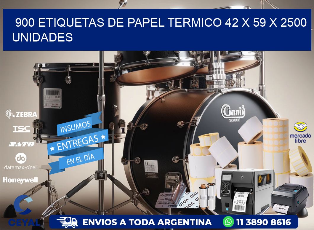 900 ETIQUETAS DE PAPEL TERMICO 42 x 59 X 2500 UNIDADES