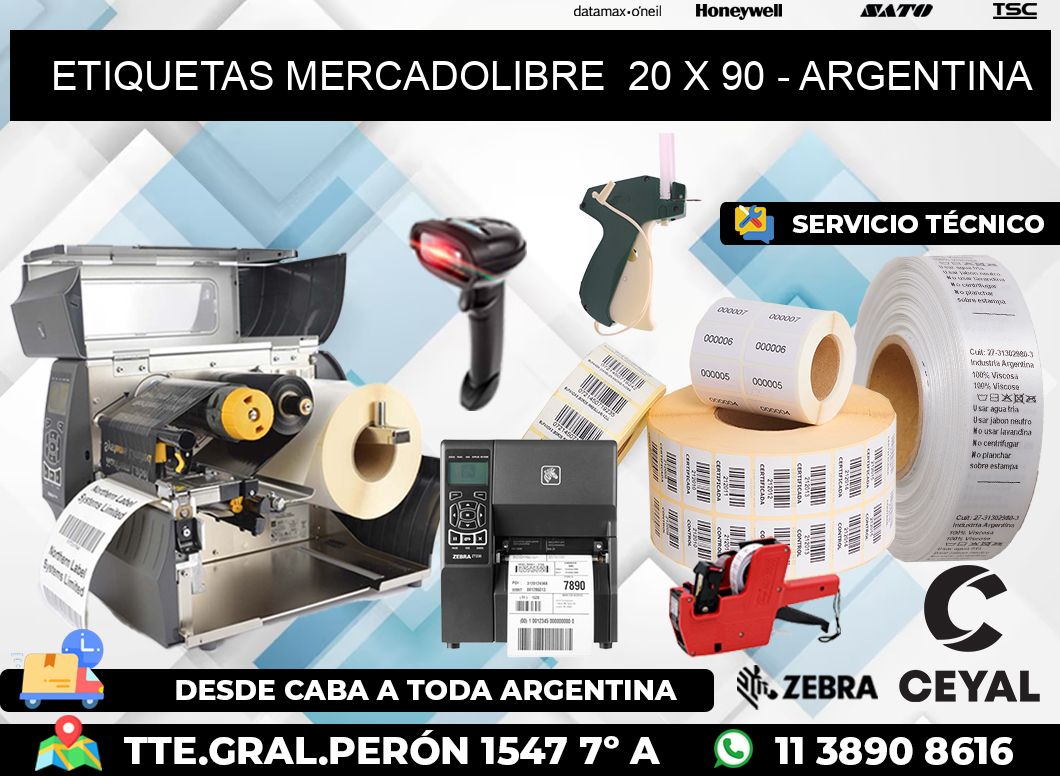 ETIQUETAS MERCADOLIBRE  20 x 90 - ARGENTINA