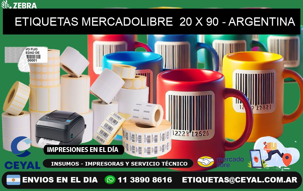 ETIQUETAS MERCADOLIBRE  20 x 90 - ARGENTINA