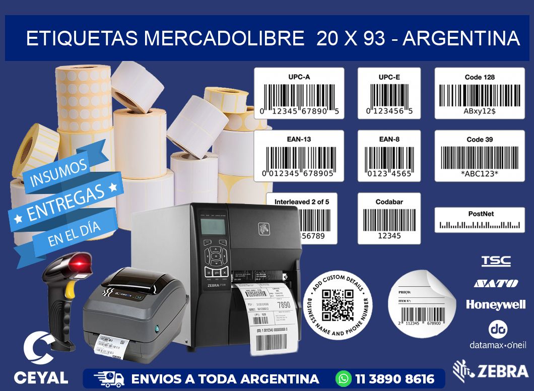 ETIQUETAS MERCADOLIBRE  20 x 93 - ARGENTINA